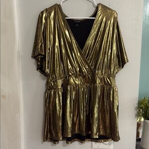 Torrid Gold Metallic Wrap Blouse Short Sleeve